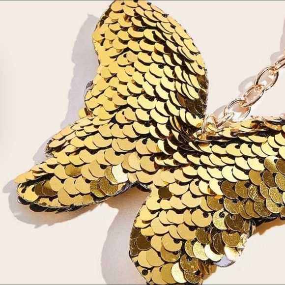 Golden Butterfly Sequins Bag Charm - Picture 3 of 4